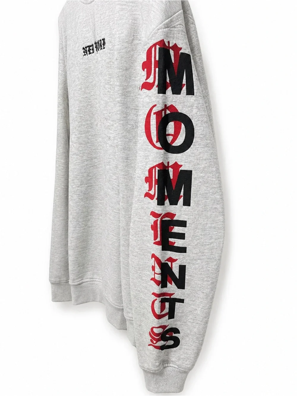 Grey Kids Crewneck Sweatshirt with Red & Black Sleeve Lettering